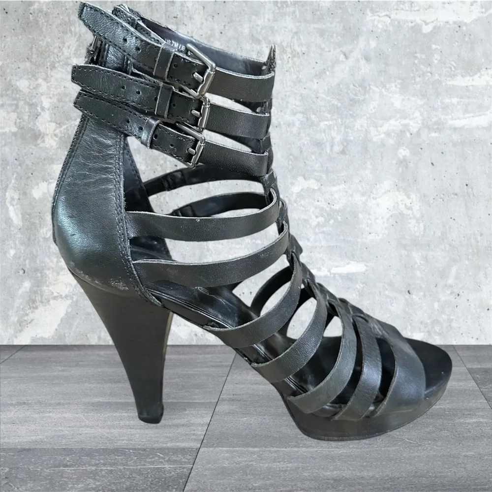 Via Spiga high heel sz 7 leather Roman strappy buckles platform dress shoes - Picture 5 of 12